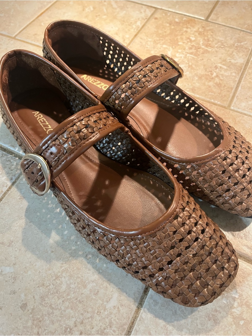 Arezzo Brown Woven Mary Jane Flats
